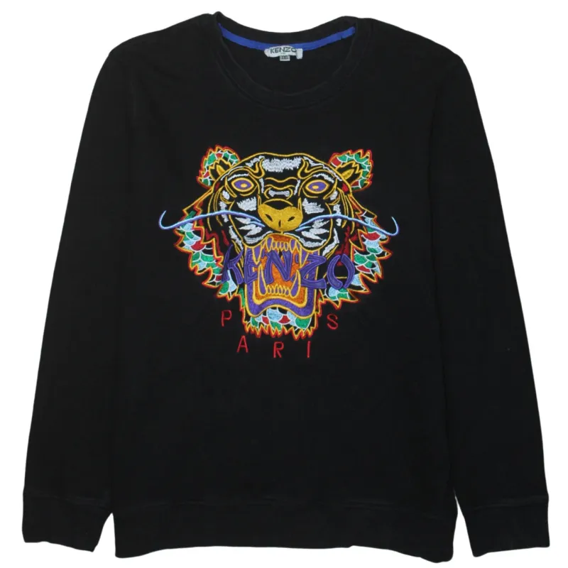 Kenzo Black Sweatshirt Women’s XXLarge Embroidered Tiger Logo Paris Crewneck Pullover sold by Vintage Club