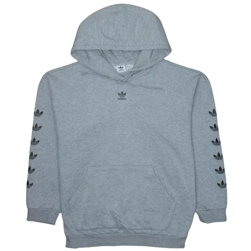 Adidas Grey Hoodie Women's Small Trefoil Sleeve Print Pullover Embroidered Logo Sweatshirt sold by Vintage Club