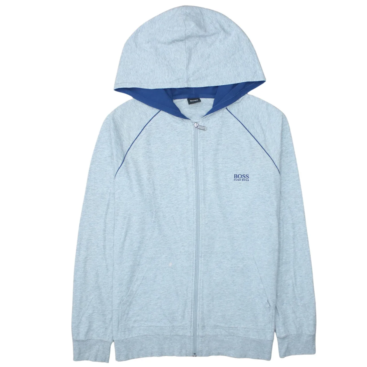 Hugo Boss Light Grey Zip Hoodie Men’s Medium Embroidered Chest Logo Contrast Hood Sweatshirt sold by Vintage Club