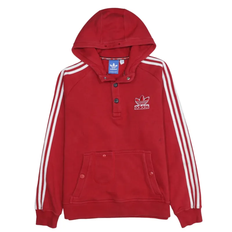 Adidas Red Hoodie Men's Medium Trefoil Embroidered Logo Three Stripe Snap Neck Pullover sold by Vintage Club
