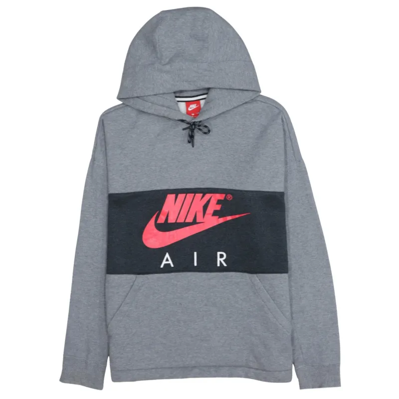 Nike Grey Colour Block Hoodie Men's Large Printed Nike Air Logo Pullover Sweatshirt sold by Vintage Club