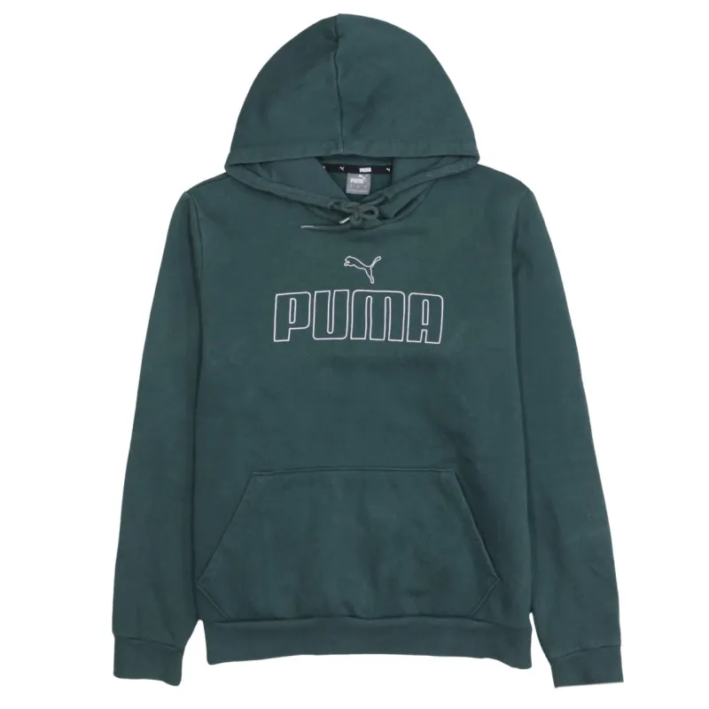 Puma Dark Green Hoodie Women’s Large Printed Logo Drawstring Hood Front Pocket Sweatshirt made by Puma