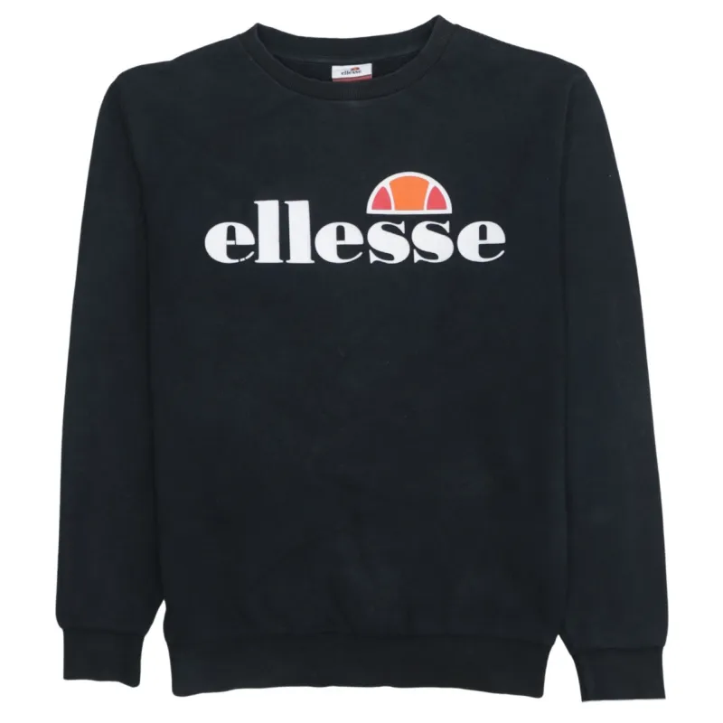 Ellesse Black Sweatshirt Women's Large Printed Logo Crewneck Ribbed Cuffs Pullover Top made by Ellesse