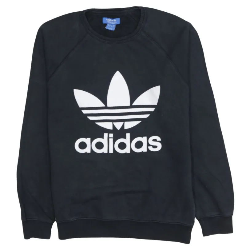 Adidas Black Sweatshirt Men's Small Printed Trefoil Logo Crewneck Pullover Fleece Top sold by Vintage Club