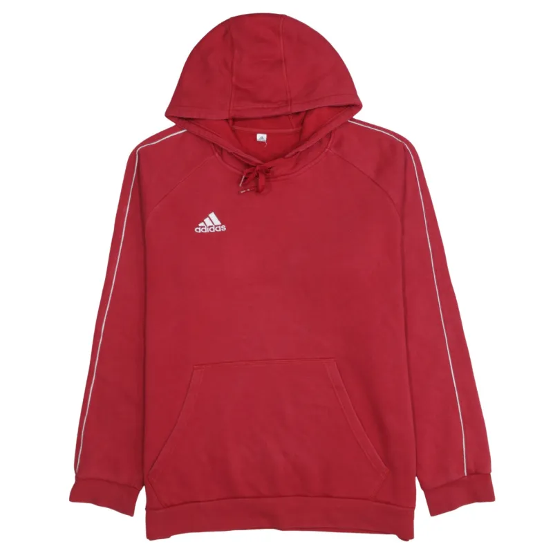 Adidas Red Hoodie Men's Large White Logo Piping Sleeves Drawstring Pullover Sweatshirt sold by Vintage Club