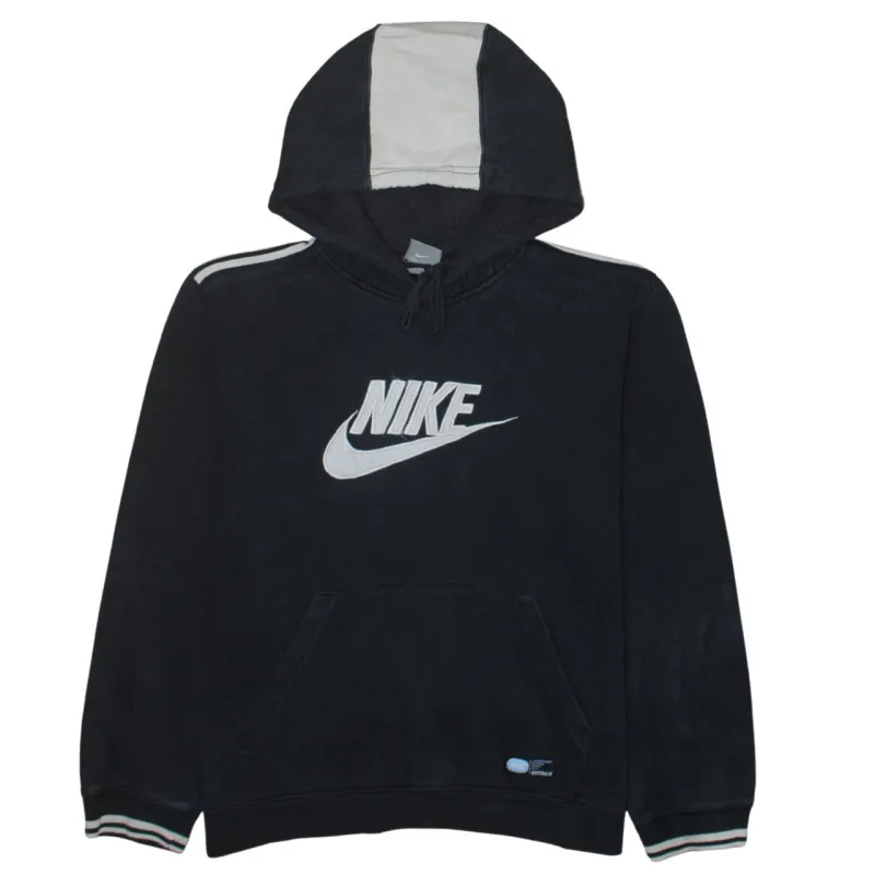 Nike Black Hoodie Men's Small Printed Logo Stripe Hood Cuffed Hem Pullover Sweatshirt sold by Vintage Club