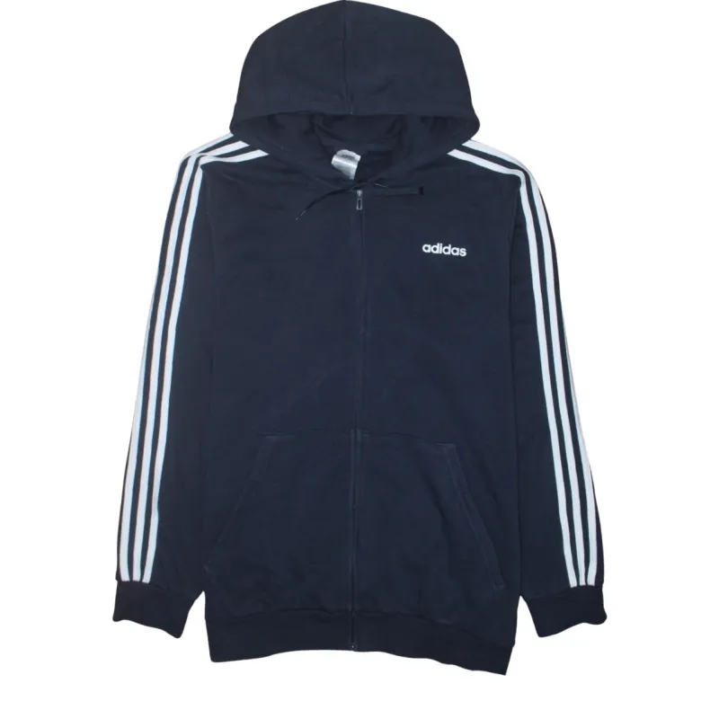Adidas Navy Blue Zip Hoodie Men's XXLarge Embroidered Logo Three Stripe Sleeves Sweatshirt sold by Vintage Club