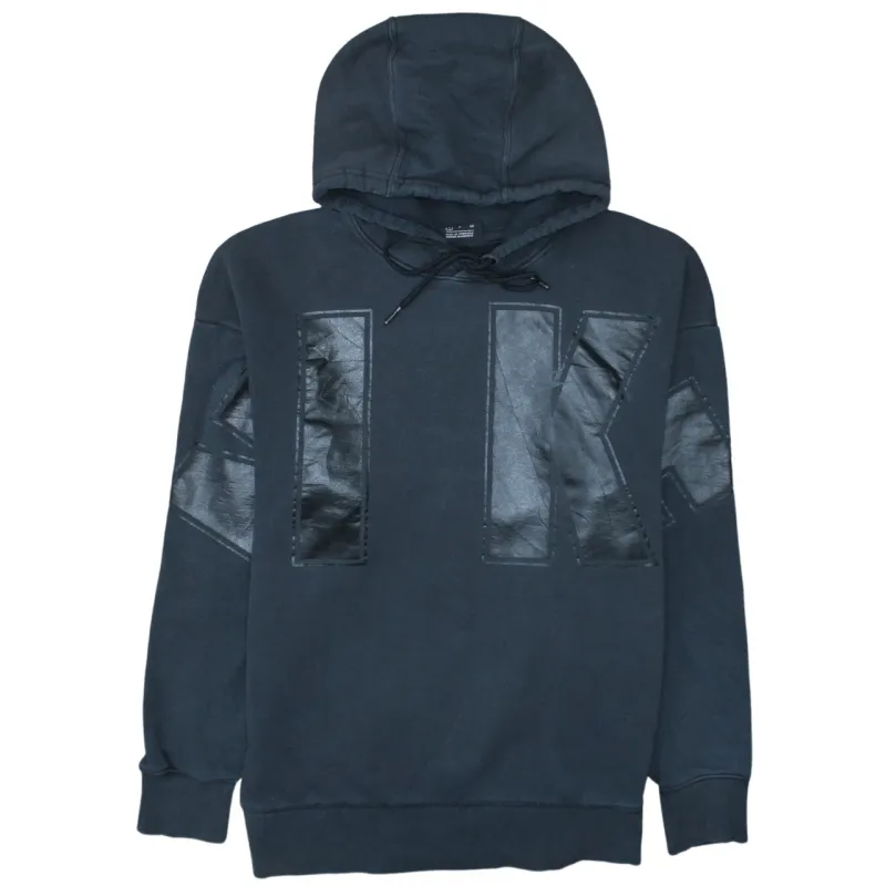 Nike Black Hoodie Men's Small Oversized Leather Look NIKE Logo Pullover Sweatshirt made by Nike