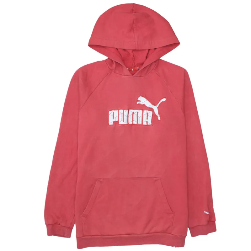 Puma Coral Red Hoodie Women's XLarge Printed Logo Front Pouch Fleece Pullover Sweatshirt sold by Vintage Club
