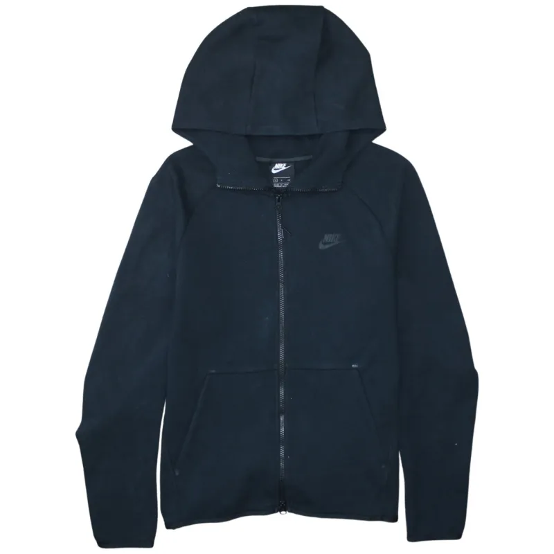 Nike Black Full Zip Hoodie Men's Small Embroidered Swoosh Split Pockets Sweatshirt Top sold by Vintage Club