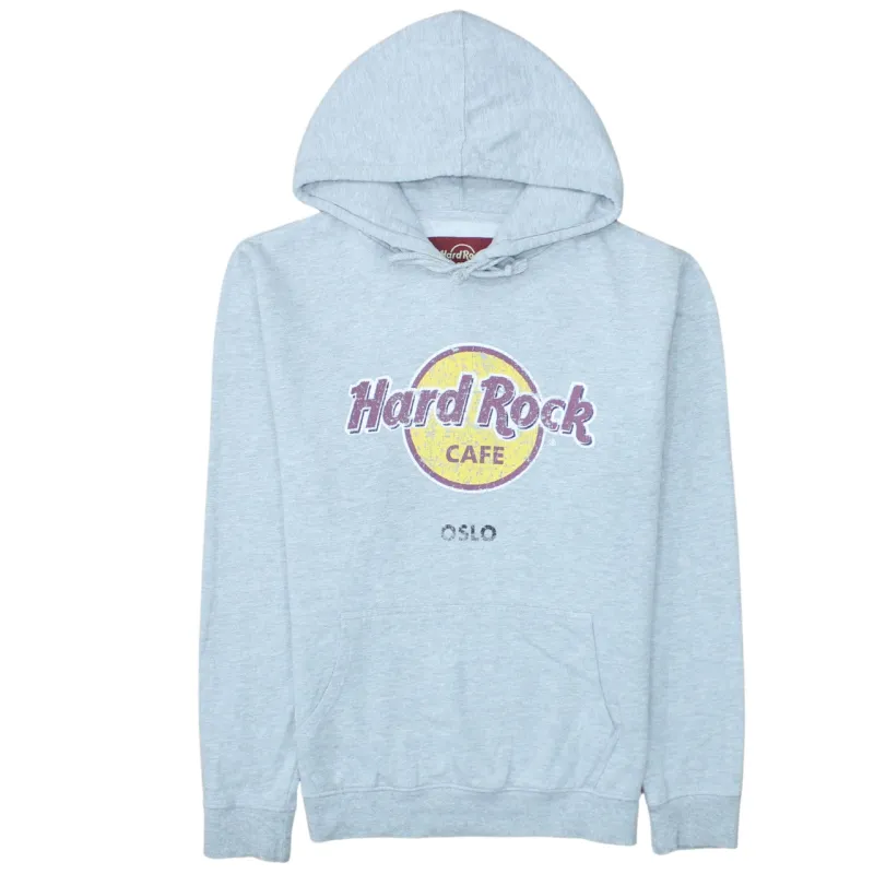 Hard Rock Cafe Light Grey Hoodie Women's Medium Printed Oslo Logo Front Pocket Sweatshirt sold by Vintage Club