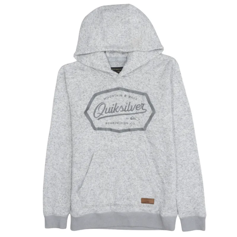 Quiksilver Light Grey Hoodie Women’s Large Printed Logo Front Pouch Pullover Sweatshirt sold by Vintage Club