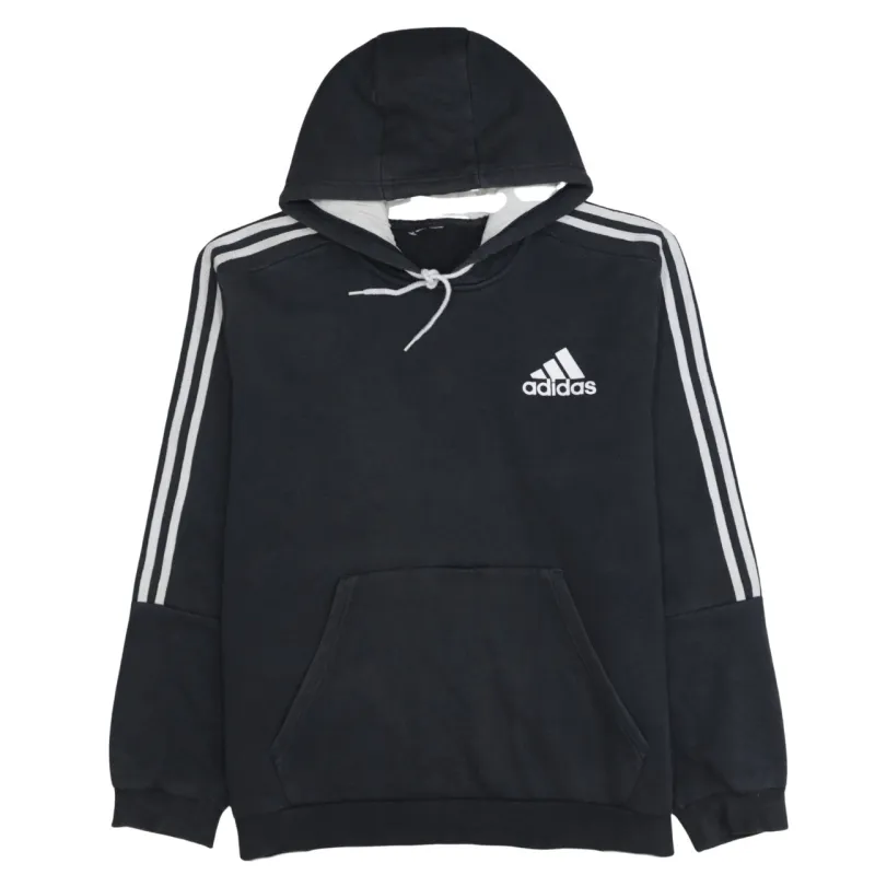 Adidas Black Hoodie Men's XLarge Embroidered Logo Three Stripe Sleeves Pullover Sweatshirt sold by Vintage Club