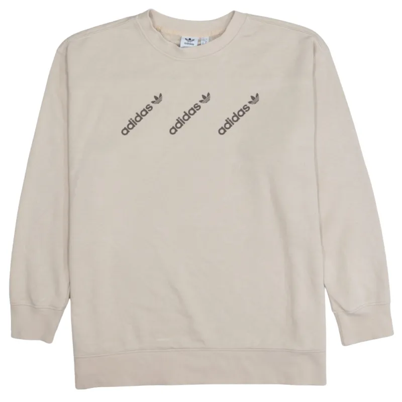 Adidas Beige Cream Sweatshirt Women's XLarge Printed Logo Crewneck Pullover Fleece Top sold by Vintage Club