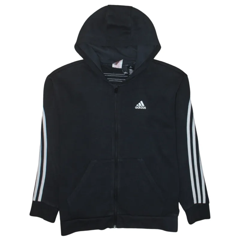 Adidas Black Full Zip Hoodie Women’s XLarge Three Stripe Sleeves Embroidered Logo Sweatshirt sold by Vintage Club
