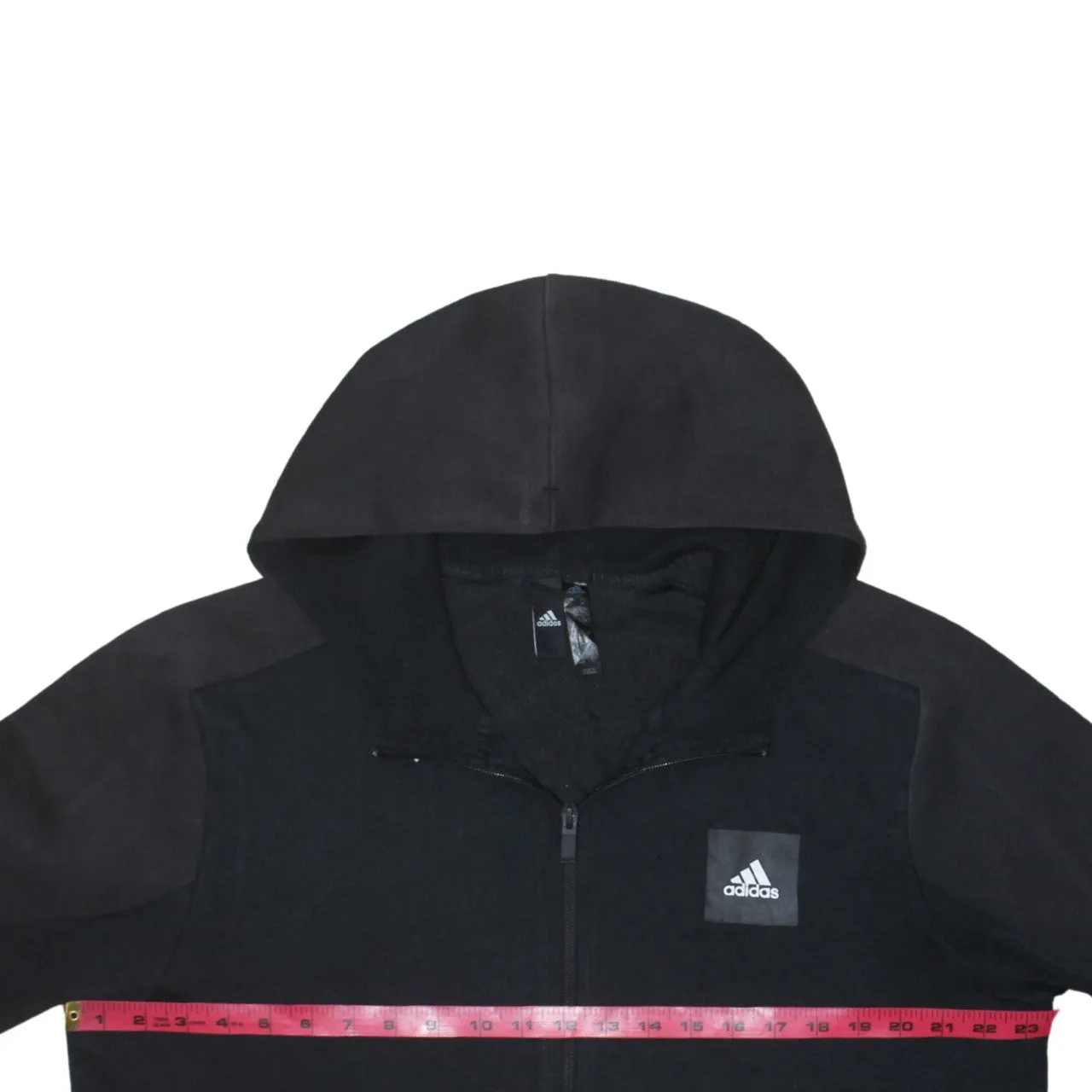 Adidas Black Full Zip Hoodie Men's Medium Small Chest Logo Split Kangaroo Pockets Sweatshirt sold by Vintage Club product image thumbnail 5