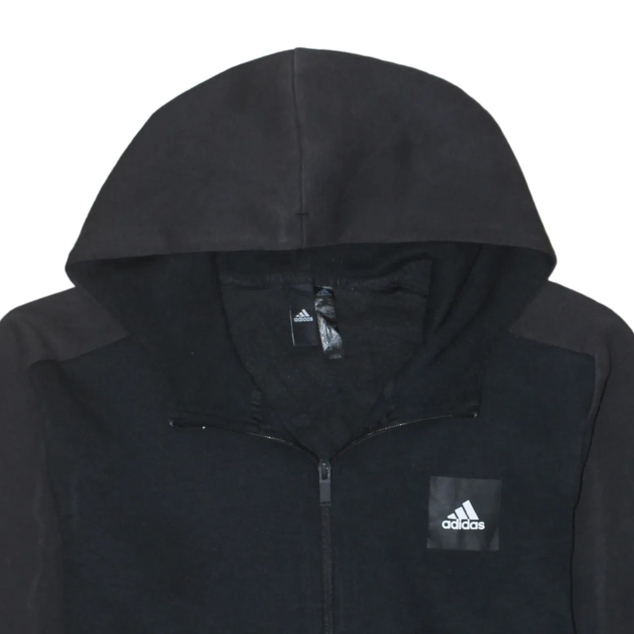 Adidas Black Full Zip Hoodie Men's Medium Small Chest Logo Split Kangaroo Pockets Sweatshirt sold by Vintage Club product image thumbnail 3