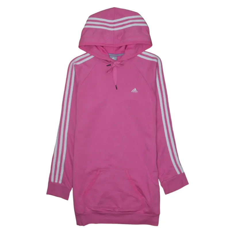 Adidas Pink Hoodie Women’s Small Three Stripe Sleeves Embroidered Logo Longline Sweatshirt sold by Vintage Club