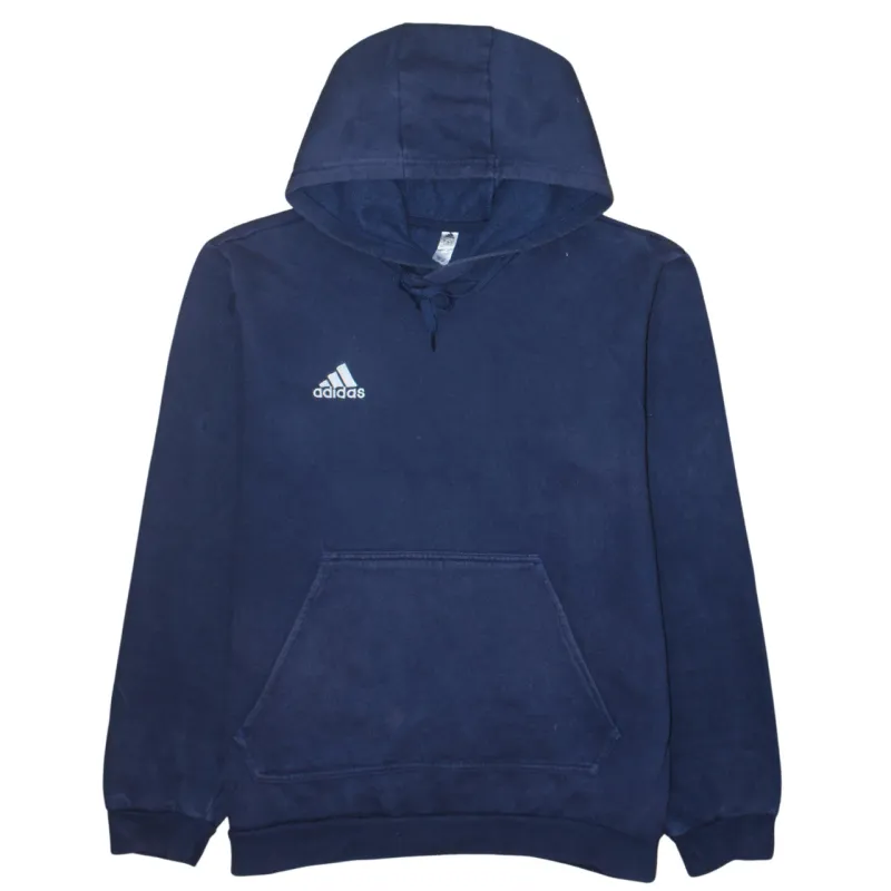 Adidas Navy Blue Hoodie Women’s Large Embroidered Chest Logo Front Pocket Pullover Sweatshirt sold by Vintage Club
