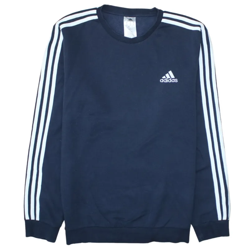 Adidas Navy Blue Sweatshirt Men's Medium Three Stripe Sleeves Embroidered Logo Pullover Top sold by Vintage Club
