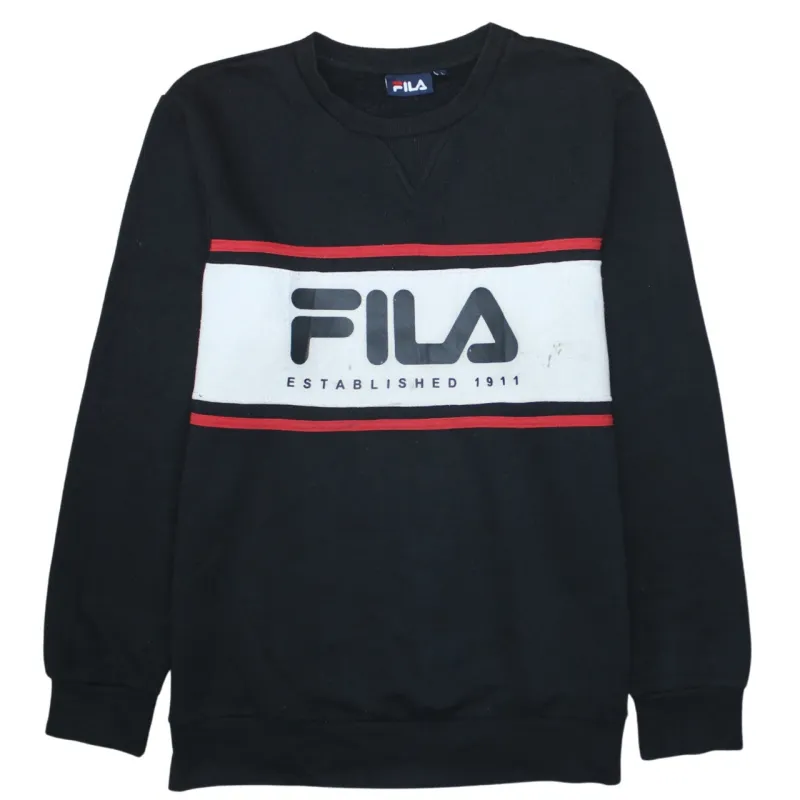 Fila Black Sweatshirt Men's Large Printed Logo Crewneck Ribbed Cuffs Pullover Top made by Fila