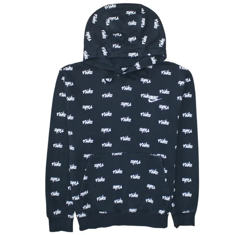 Nike Black All Over Logo Hoodie Men's Small Printed Script Pullover Sweatshirt sold by Vintage Club
