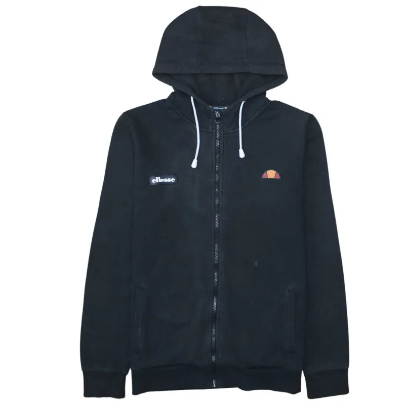 Ellesse Black Zip Hoodie Men's Small Embroidered Chest Logos Drawstring Hood Sweatshirt sold by Vintage Club