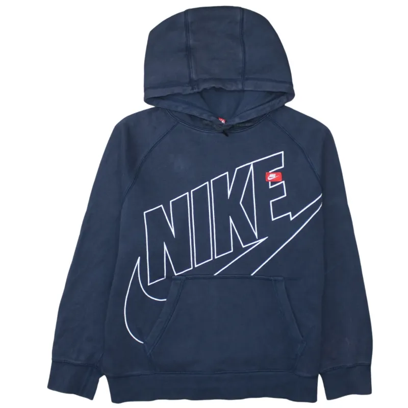 Nike Navy Blue Hoodie Men's Large Big Printed Logo Front Pouch Pullover Sweatshirt sold by Vintage Club