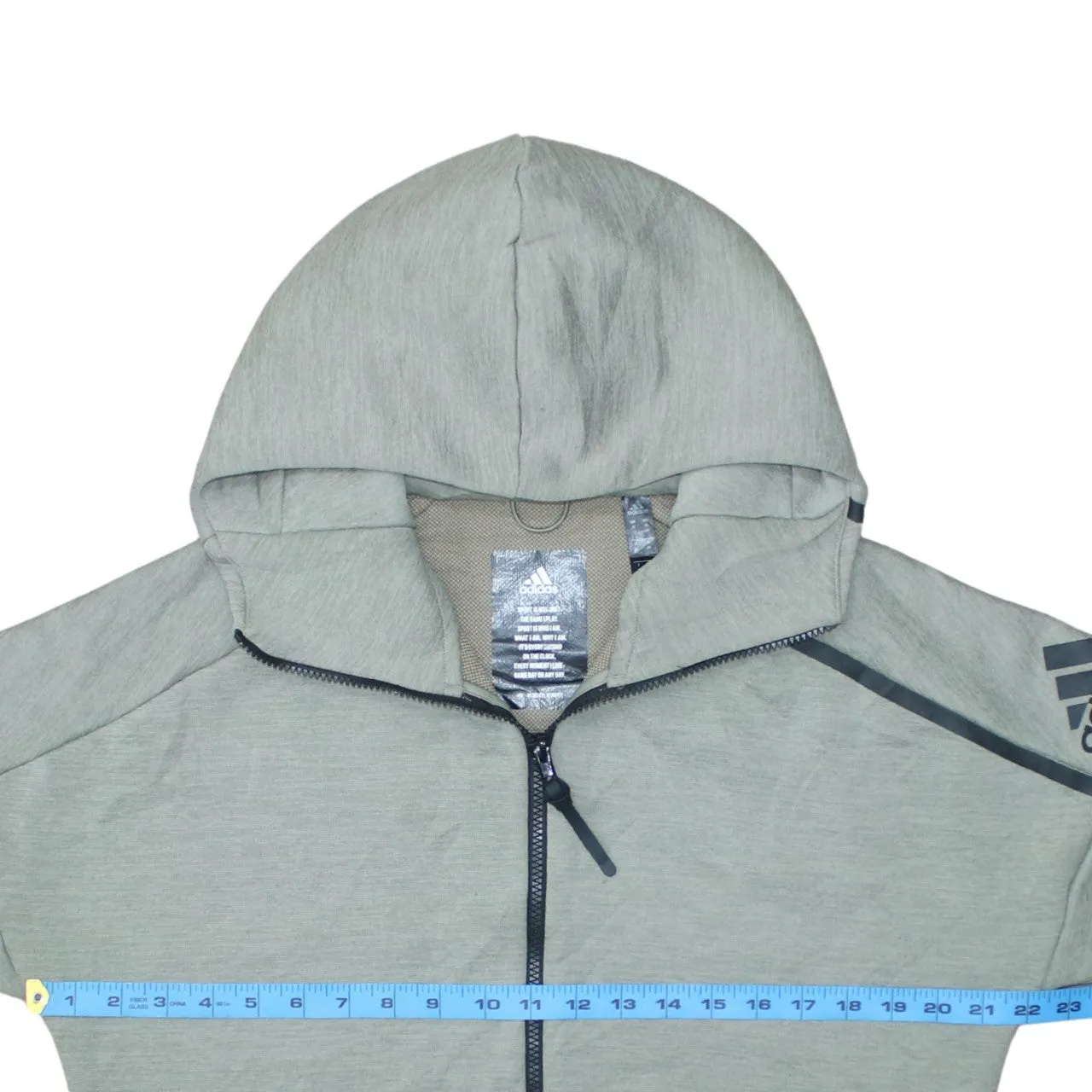 Adidas Sage Green Full Zip Hoodie Men’s Medium Printed Sleeve Logo Split Pockets Sweatshirt sold by Vintage Club product image thumbnail 5