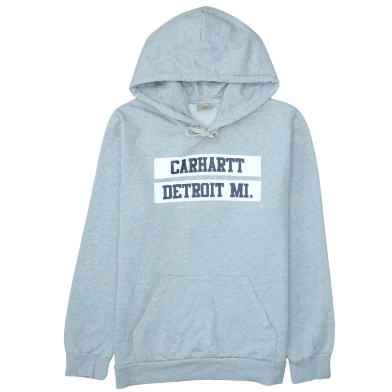 Carhartt Grey Hoodie Women's Medium Printed Detroit MI Logo Front Pocket Sweatshirt made by Carhartt