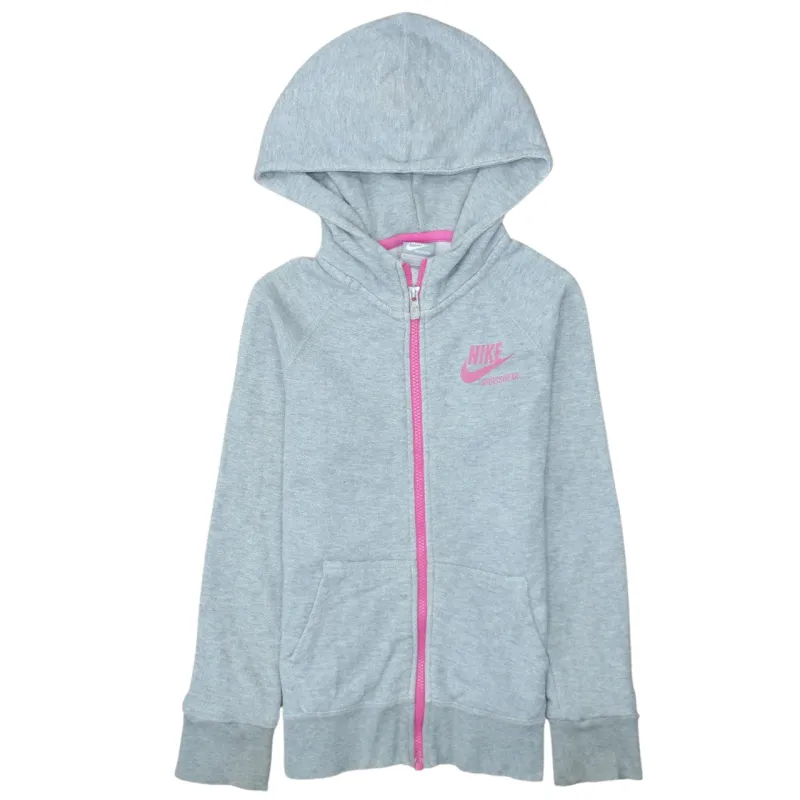Nike Grey Full Zip Hoodie Women’s Medium Pink Logo Zip Pockets Casual Sweatshirt sold by Vintage Club