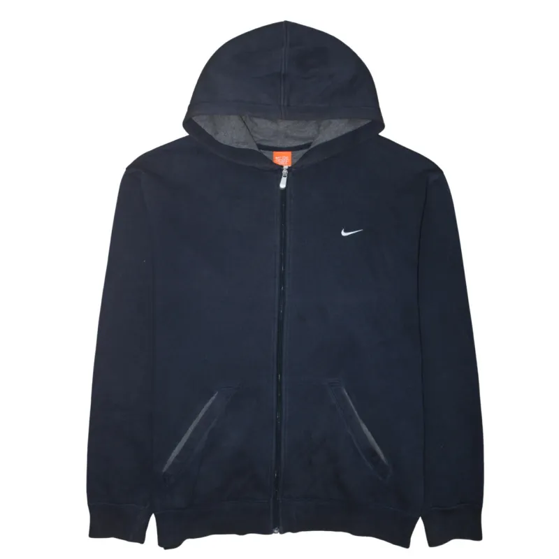Nike Navy Blue Full Zip Hoodie Men’s XLarge Embroidered Swoosh Split Pockets Fleece Sweatshirt sold by Vintage Club