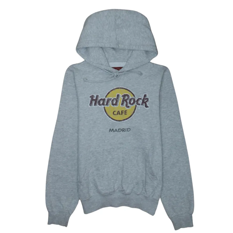 Hard Rock Cafe Grey Hoodie Women's Small Printed Madrid Logo Fleece Pullover Sweatshirt sold by Vintage Club