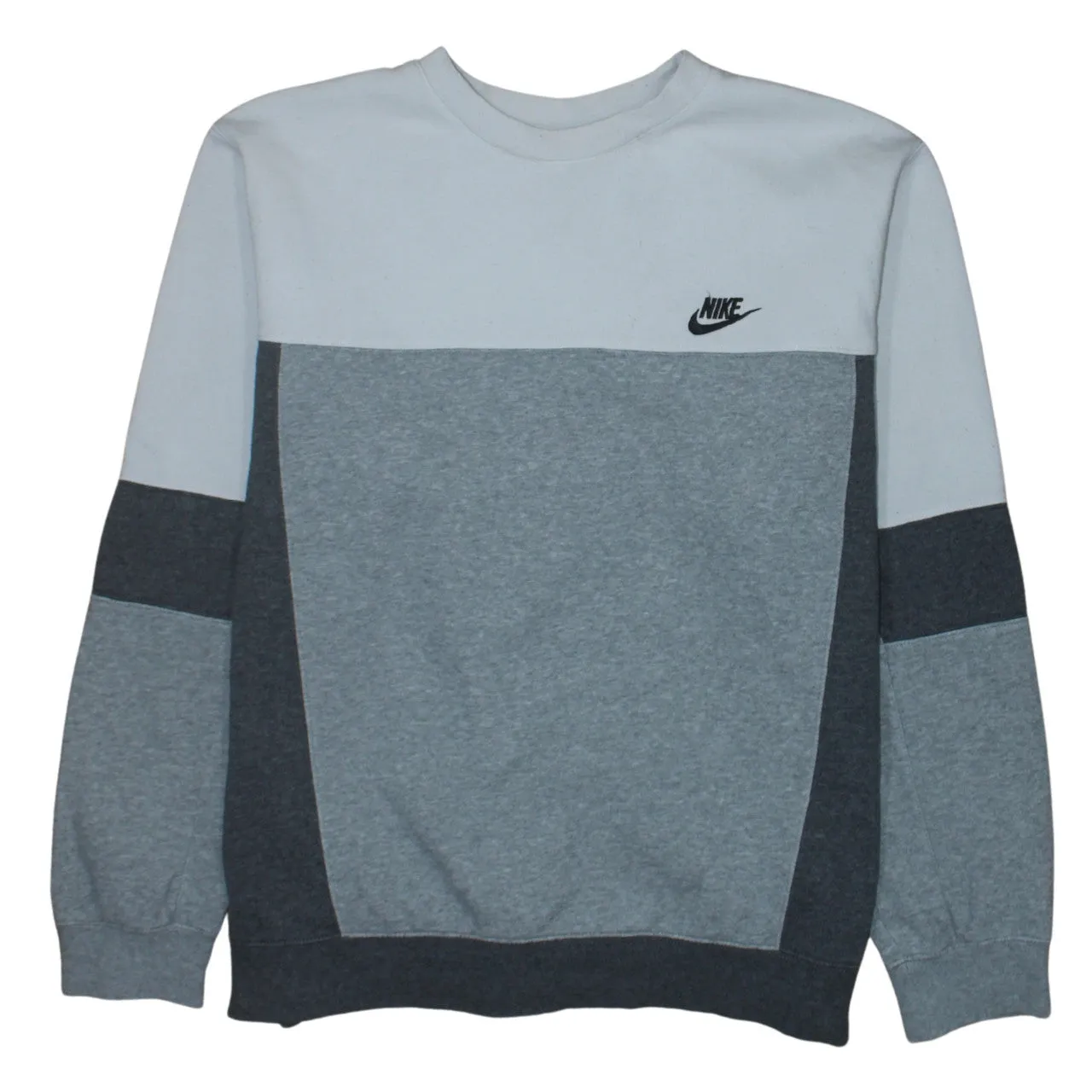 Nike Grey Colour Block Sweatshirt Men's Large Embroidered Swoosh Crewneck Pullover Jumper sold by Vintage Club