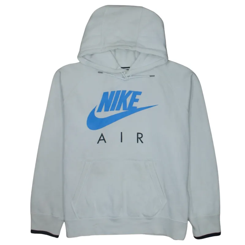Nike White Hoodie Men’s Large Blue Air Printed Logo Front Pocket Pullover Sweatshirt sold by Vintage Club