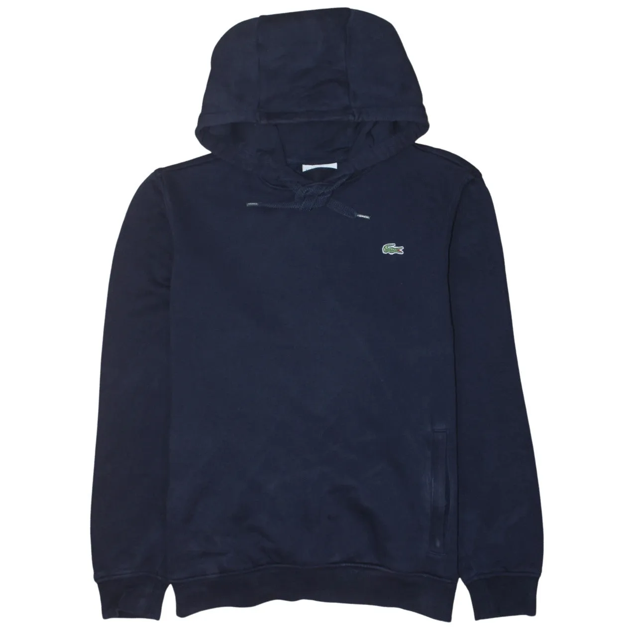 Lacoste Navy Blue Hoodie Women’s Large Embroidered Croc Logo Front Pocket Pullover Sweatshirt sold by Vintage Club