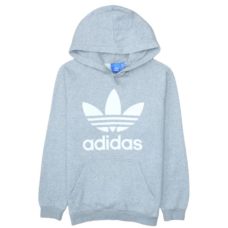 Adidas Grey Hoodie Women’s Medium Big Trefoil Printed Logo Front Pocket Sweatshirt sold by Vintage Club