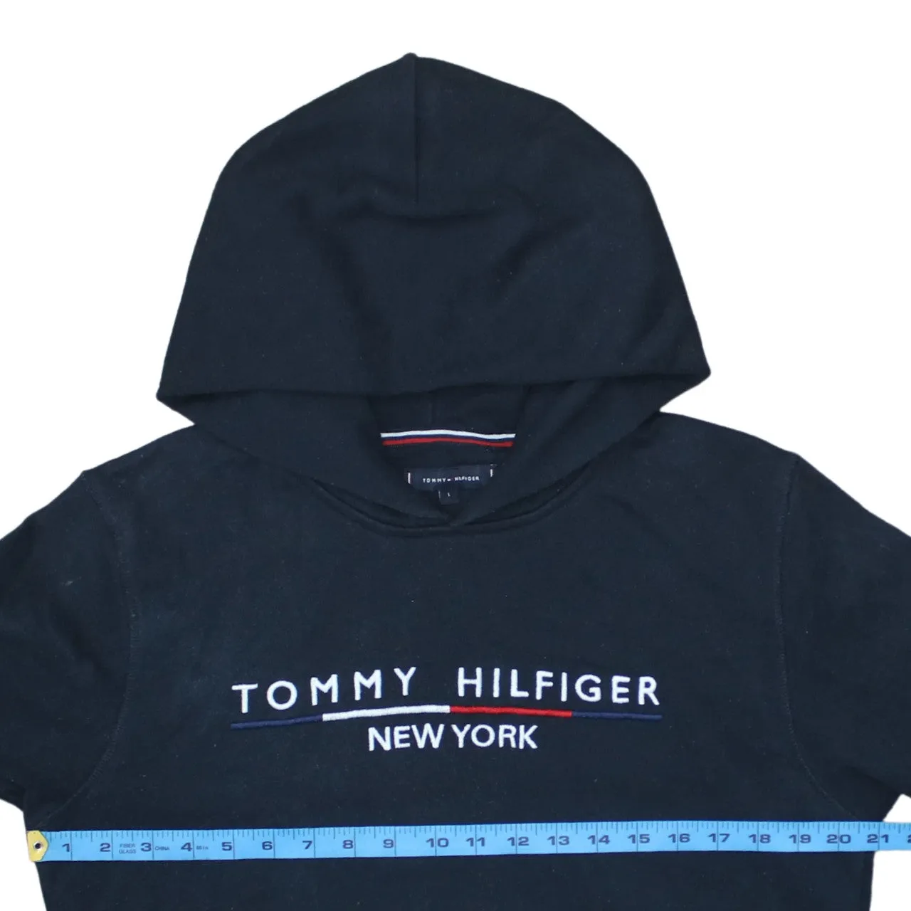 Tommy Hilfiger Black Hoodie Women’s Large Embroidered New York Logo Front Pocket Sweatshirt sold by Vintage Club product image thumbnail 5