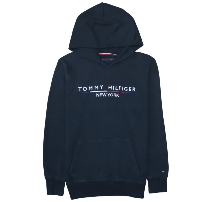Tommy Hilfiger Black Hoodie Women’s Large Embroidered New York Logo Front Pocket Sweatshirt made by Tommy Hilfiger