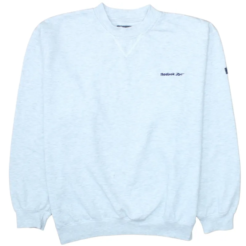 Reebok Light Grey Sweatshirt Men's Large Embroidered Chest Logo Ribbed Crewneck Pullover Jumper sold by Vintage Club