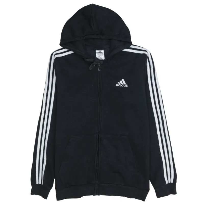 Adidas Black Hoodie Men's Medium Full Zip Three Stripe Sleeves Embroidered Logo Sweatshirt sold by Vintage Club