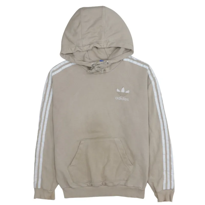 Adidas Beige Cream Hoodie Women’s XSmall Trefoil Embroidered Logo Three Stripe Pullover Sweatshirt sold by Vintage Club