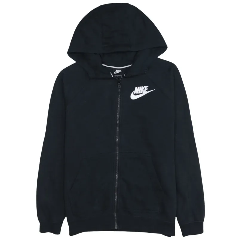 Nike Black Full Zip Hoodie Men's Medium Printed Swoosh Logo Split Pocket Sweatshirt sold by Vintage Club