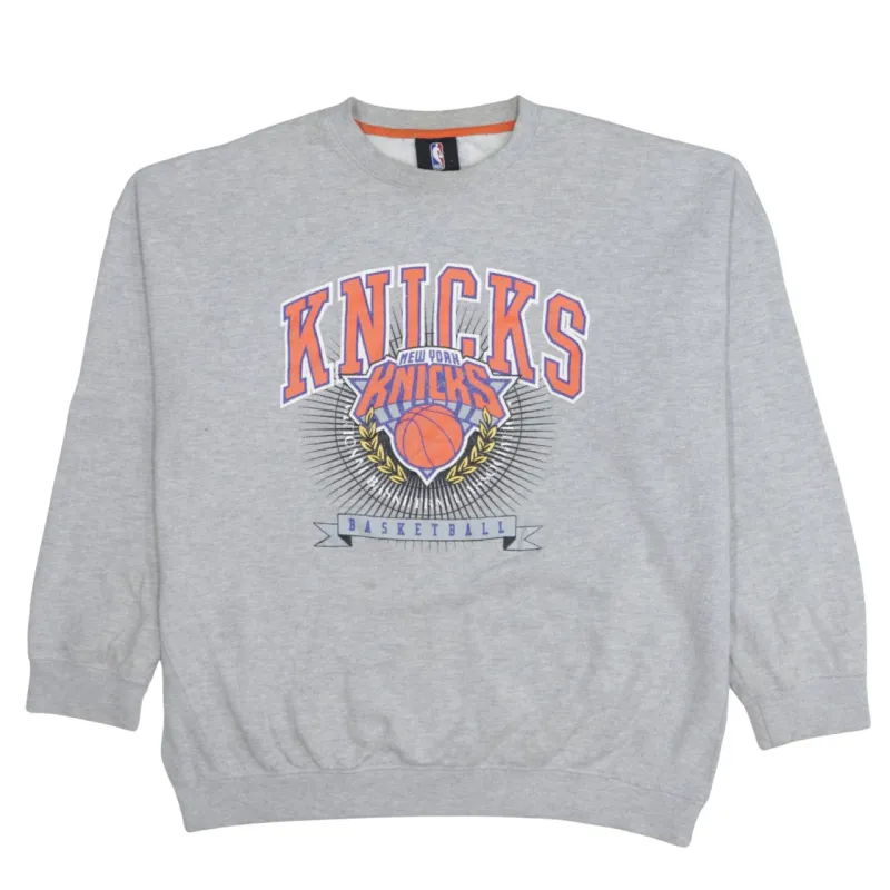 NBA Grey Sweatshirt Men's Medium New York Knicks Printed Logo Crewneck Pullover Fleece Top sold by Vintage Club