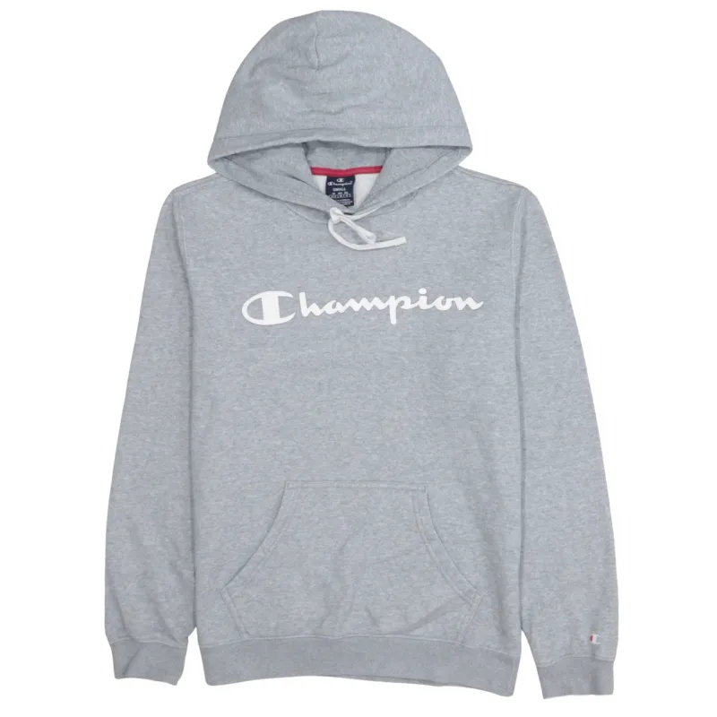 Champion Grey Hoodie Men's Small Embroidered Script Logo Front Pocket Fleece Pullover Sweatshirt sold by Vintage Club