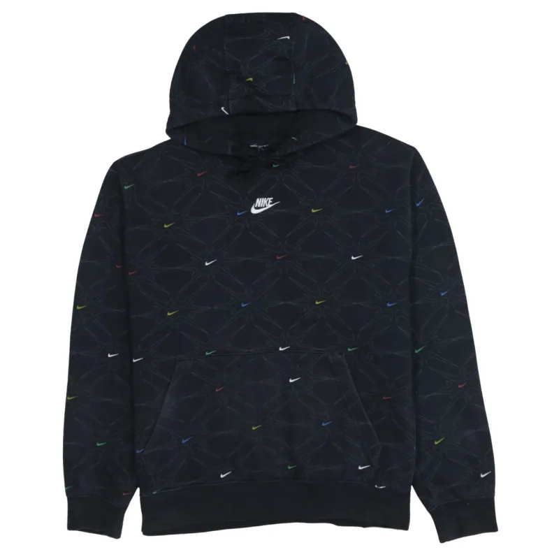 Nike Black All Over Swoosh Hoodie Men's XLarge Printed Logo Pullover Sweatshirt sold by Vintage Club