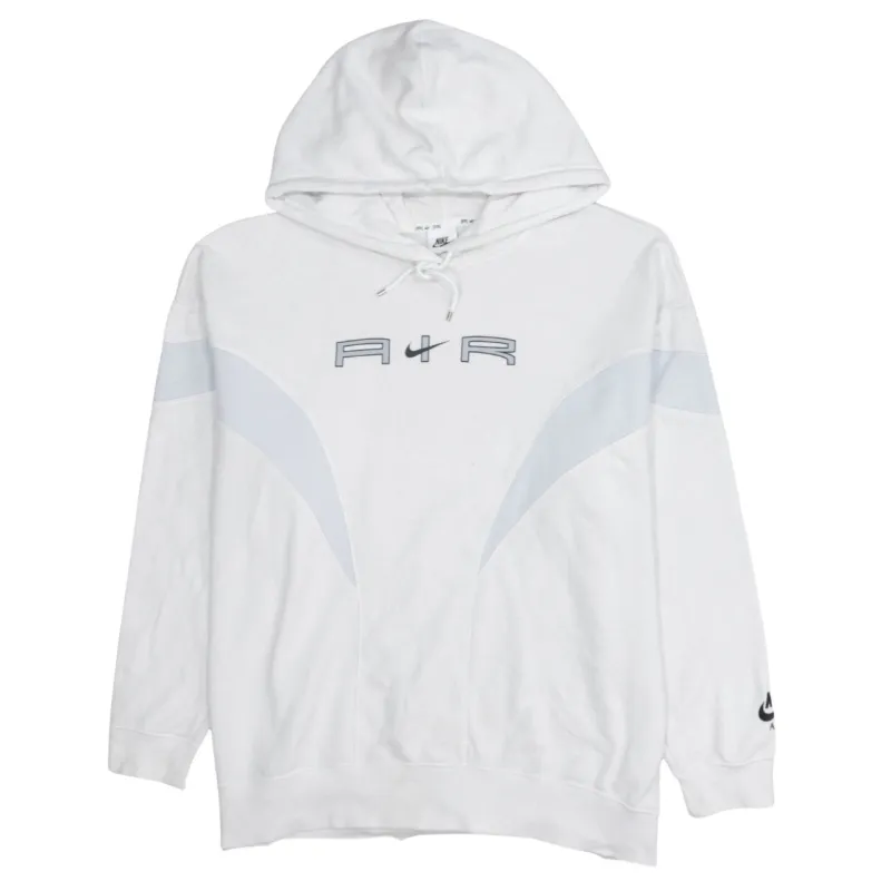 Nike White Hoodie Men’s Large AIR Logo Panelled Sleeves Embroidered Cuff Pullover Sweatshirt sold by Vintage Club