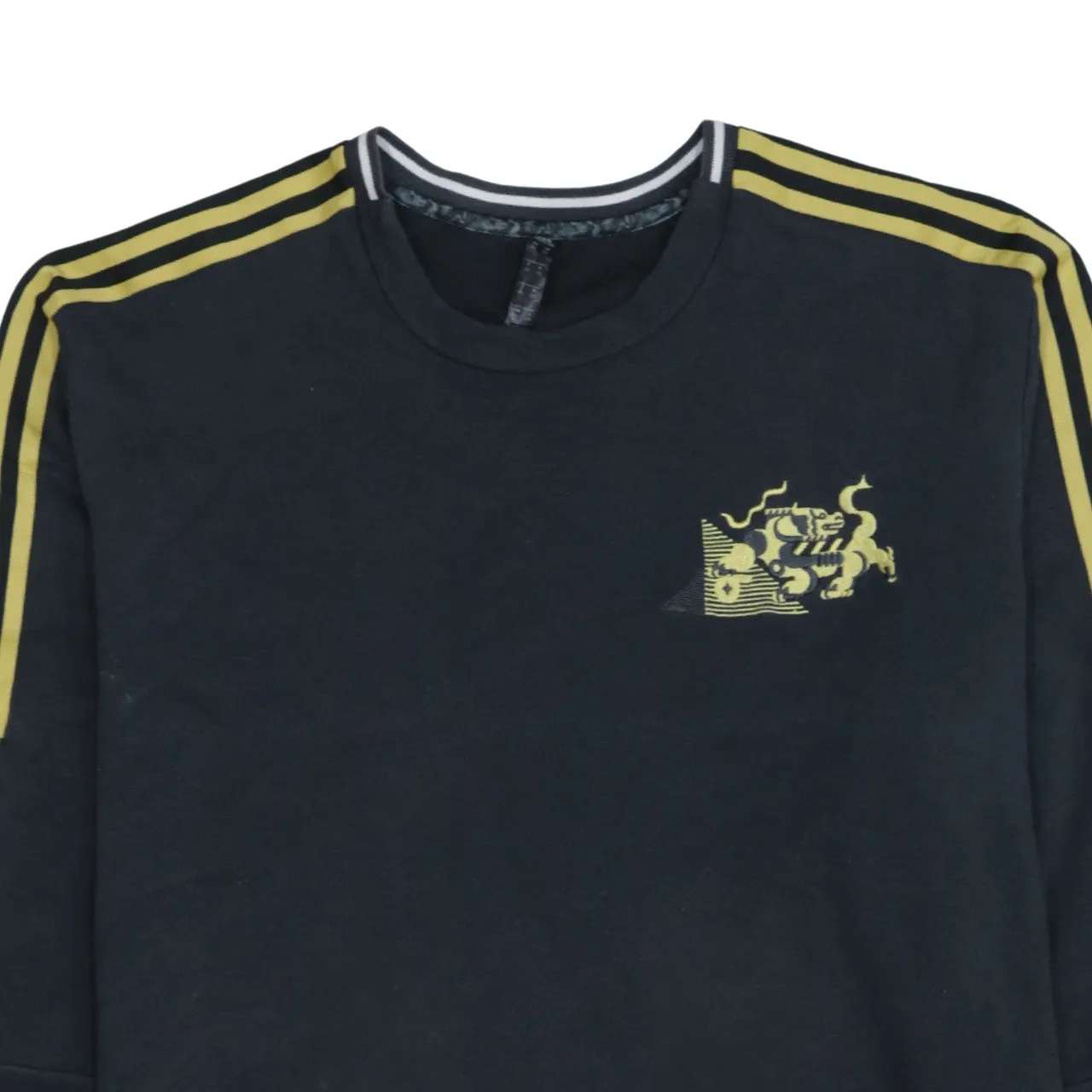 Adidas Black Sweatshirt Men’s XXLarge Yellow Three Stripe Sleeves Printed Chest Logo Pullover Top sold by Vintage Club product image thumbnail 3