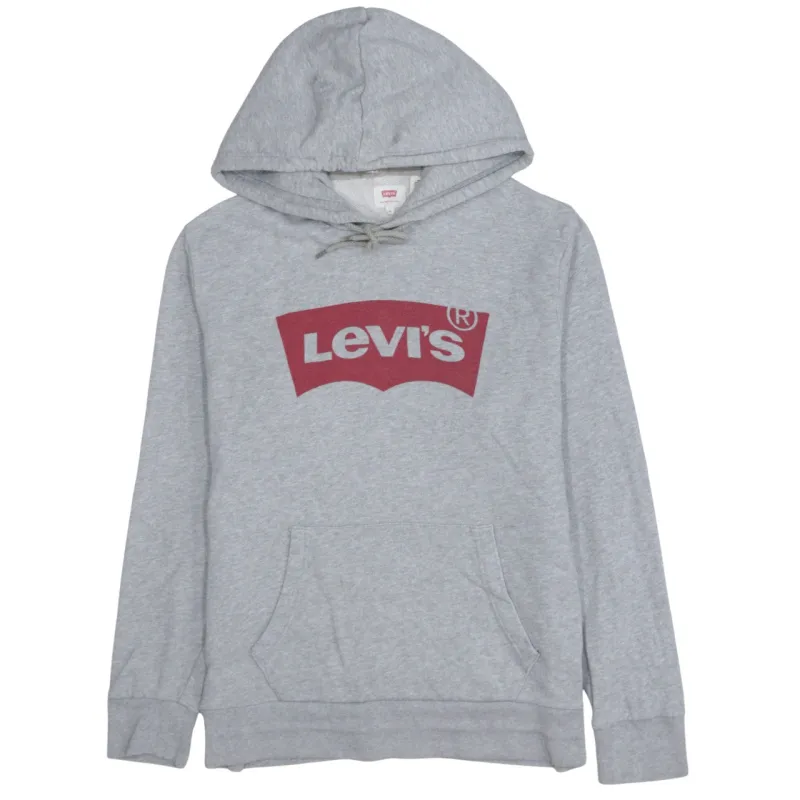 Levi's Light Grey Hoodie Women's Medium Printed Logo Front Pocket Pullover Sweatshirt sold by Vintage Club