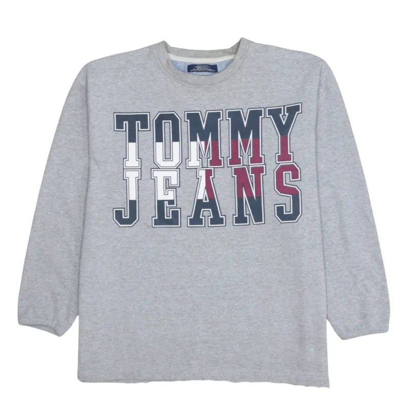 Tommy Jeans Grey Sweatshirt Men's Medium Printed Logo Crewneck Pullover Top sold by Vintage Club